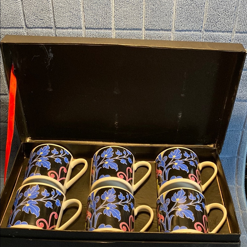 Elegant Floral Espresso Coffee Mug Set - Black and Blue by Imperial